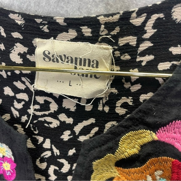 Savanna Jane Notch Neck Boho Leopard Print with Floral Embroidery in Black - Picture 6 of 8